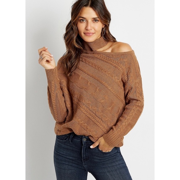 Maurices Sweaters - Cold Shoulder Choker Turtleneck